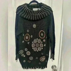 Size Small PK Elliot Vintage Black & Gold Beaded Womans Sweater